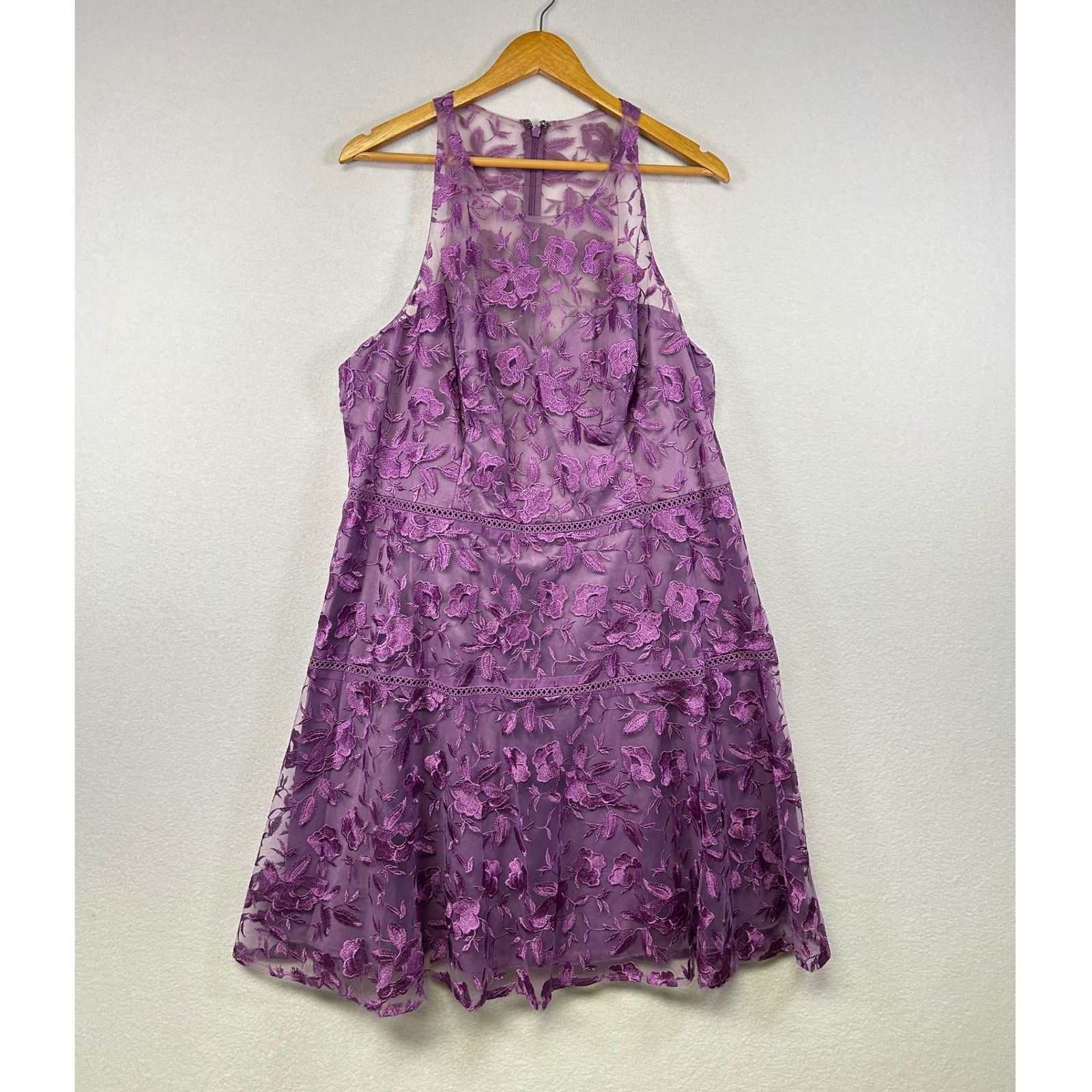 Nwt Davids Bridal Illusion Halter Alin Dress Purple Floral Lace Size 20